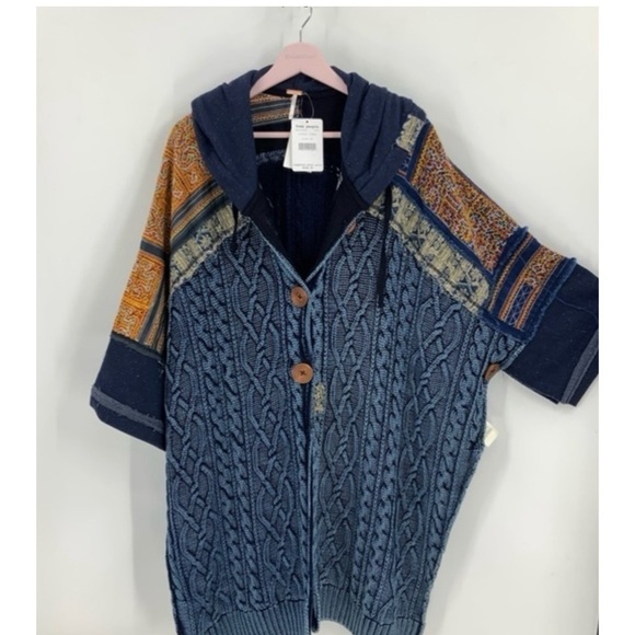 Free people Sammie combo sweater cardigan, Poncho with hood XS - Picture 5 of 14